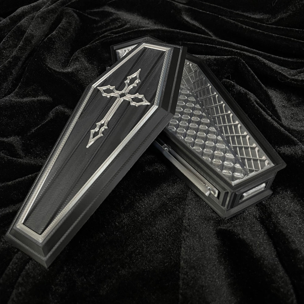 Decorative Coffin Storage Stash Box-Gothic Style 3D Printed Storage with Elegant Cross Design