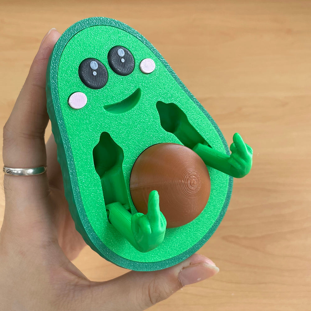 Bad Avocado-3D Printed with Cute Face and Removable Pit, Great for Desk Decor, Stress Relief, and as a Gift.