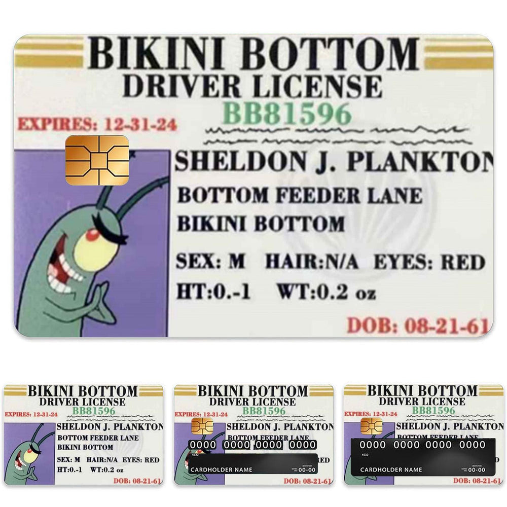 Sheldon J. Plankton Bikini Bottom Driver License Design Credit Card Skin Sticker