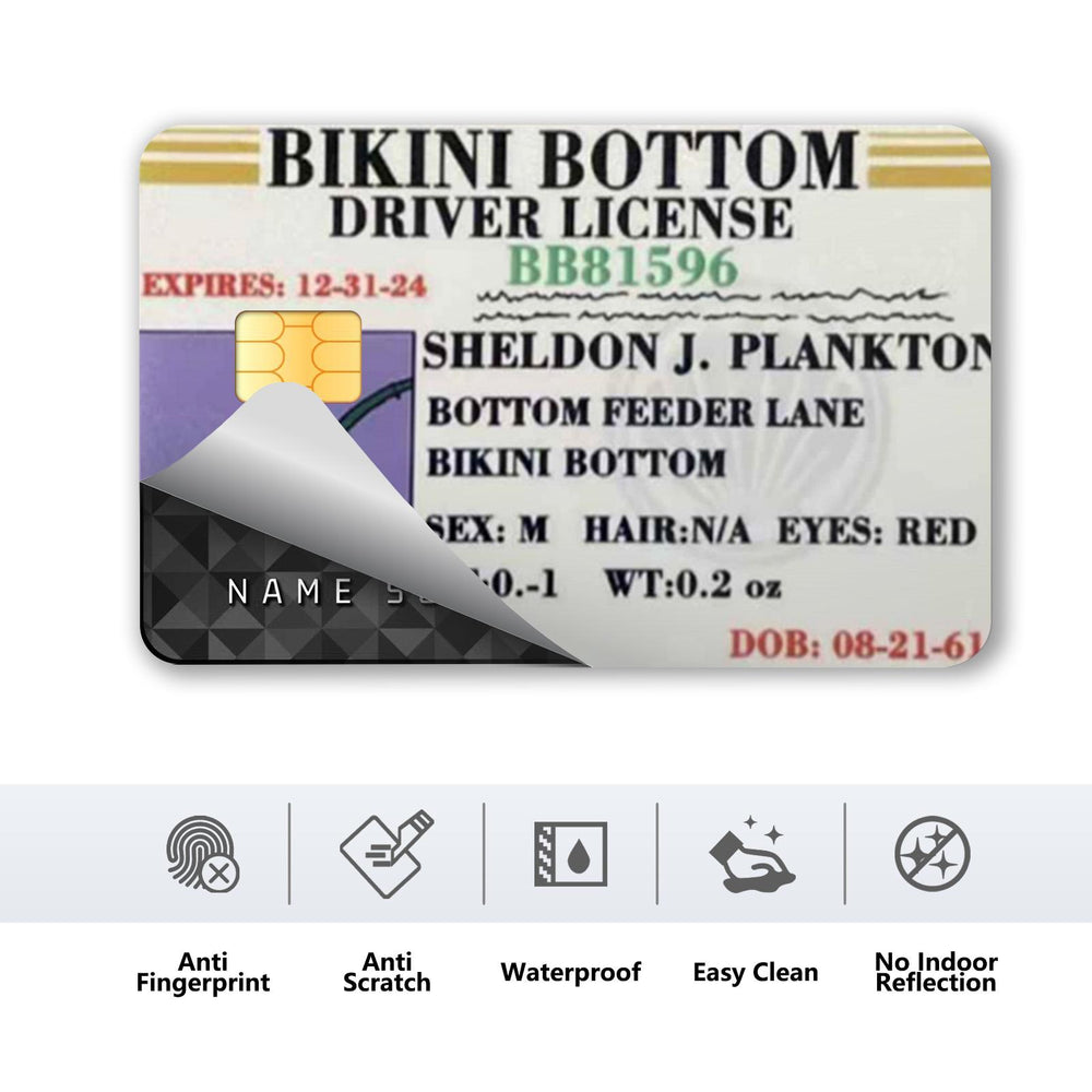 Sheldon J. Plankton Bikini Bottom Driver License Design Credit Card Skin Sticker