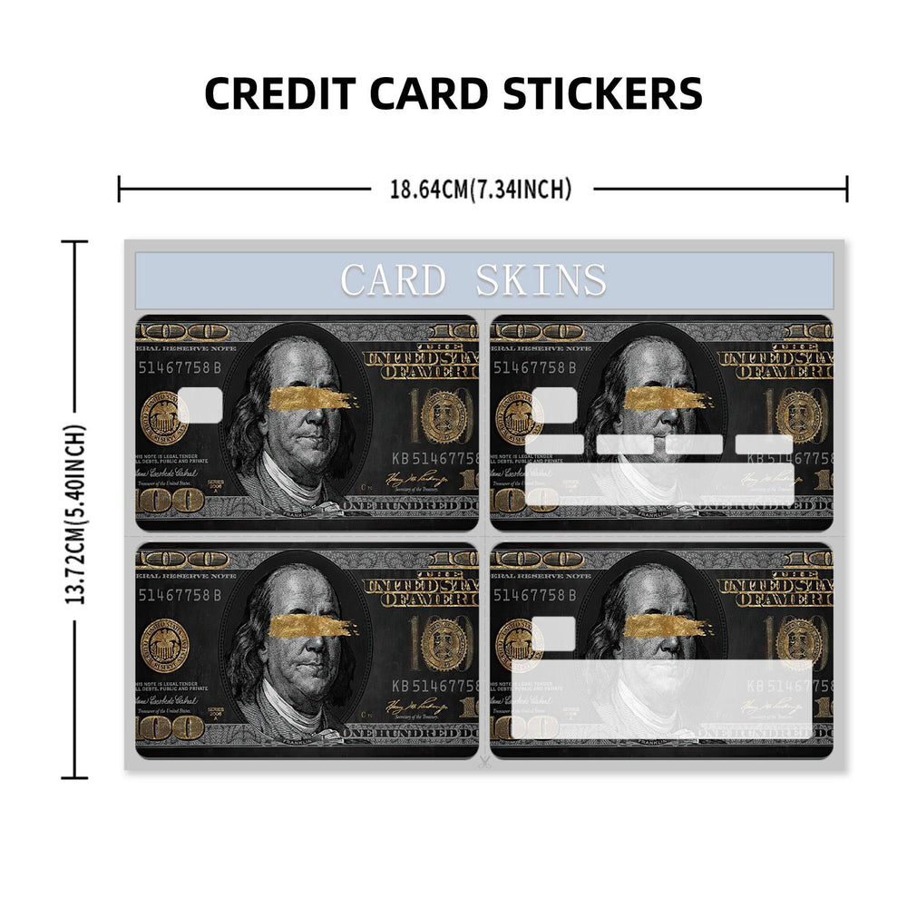 Black and Gold Benjamin Franklin Design Credit Card Skin Sticker - Elegant and Durable Card Cover for Luxurious Personalization