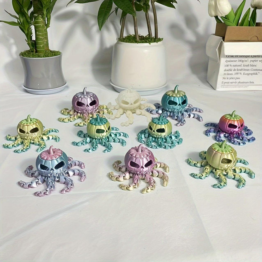 Glow-in-the-Dark Spider Pumpkin Figurines - 3D Printed Halloween Decorative Pumpkins
