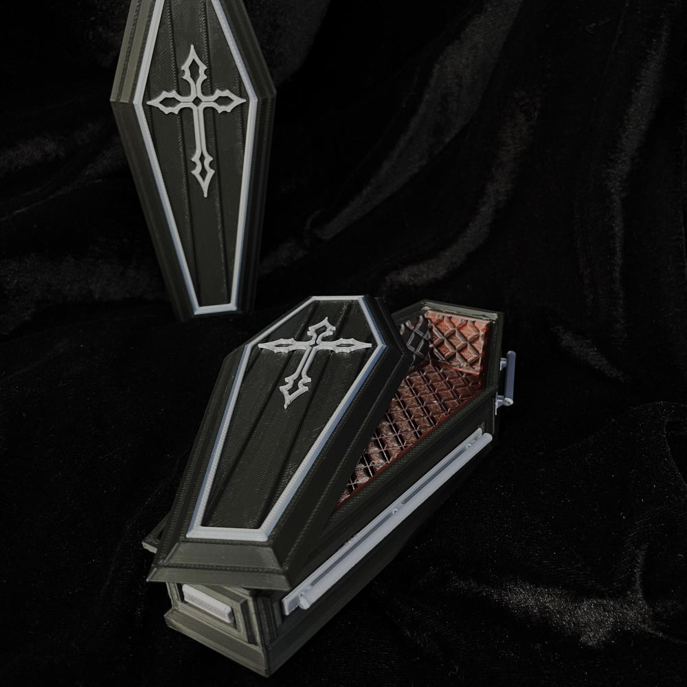 Decorative Coffin Storage Stash Box-Gothic Style 3D Printed Storage with Elegant Cross Design